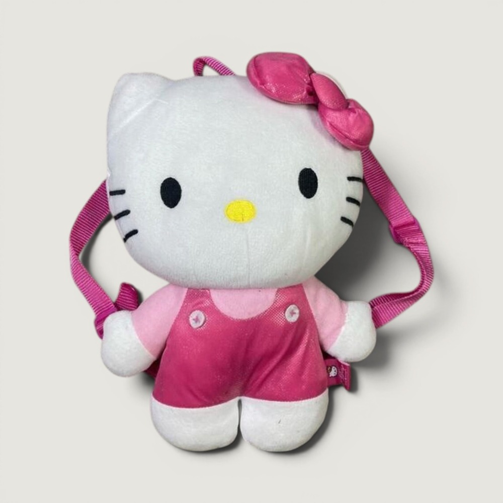 Sanrio Hello Kitty Plush Backpack 14" Pink Jumpsuit Adjustable Straps
